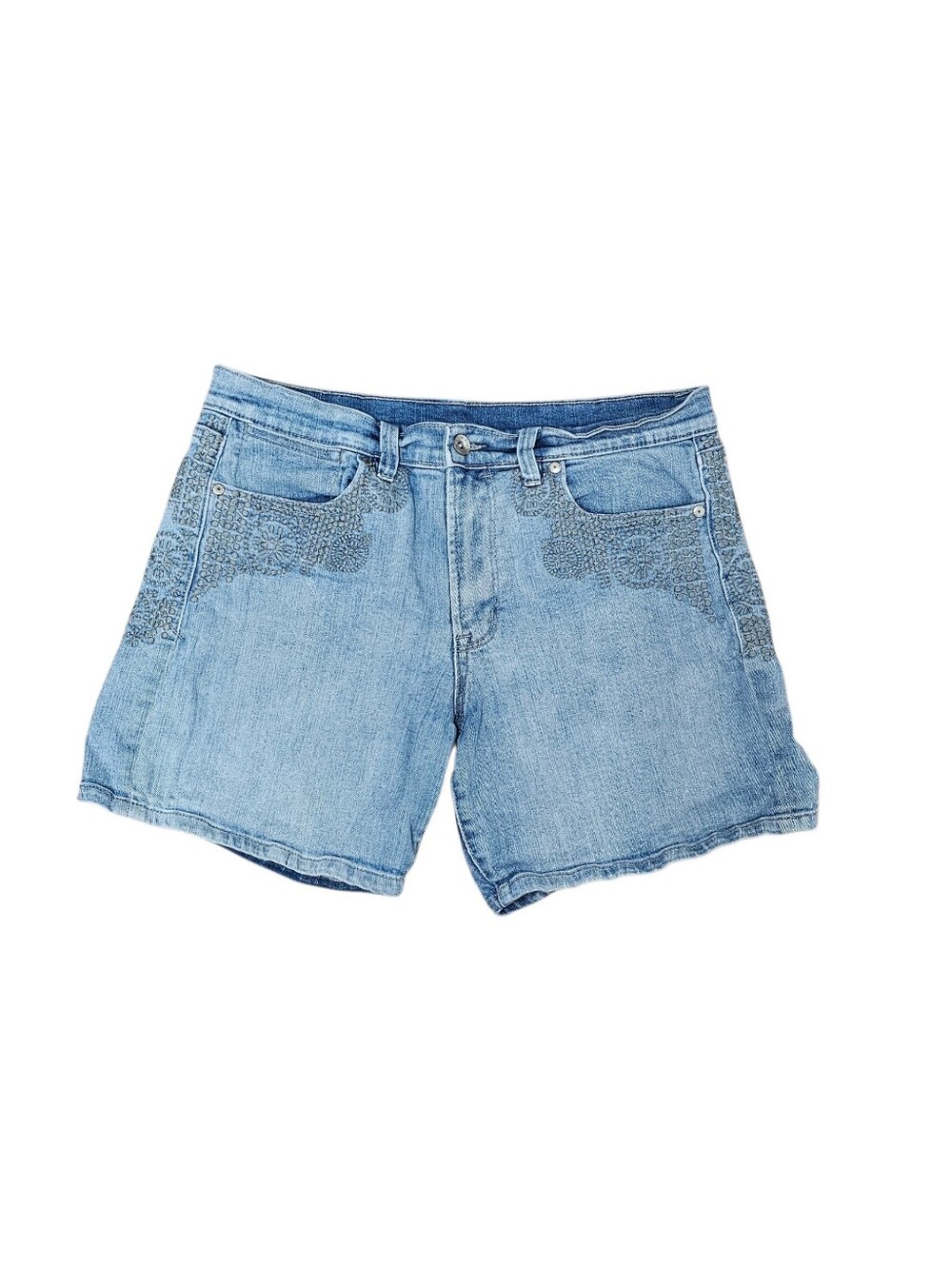 Calvin Klein Cotton Light Blue Embroidered Denim Shorts - Women's